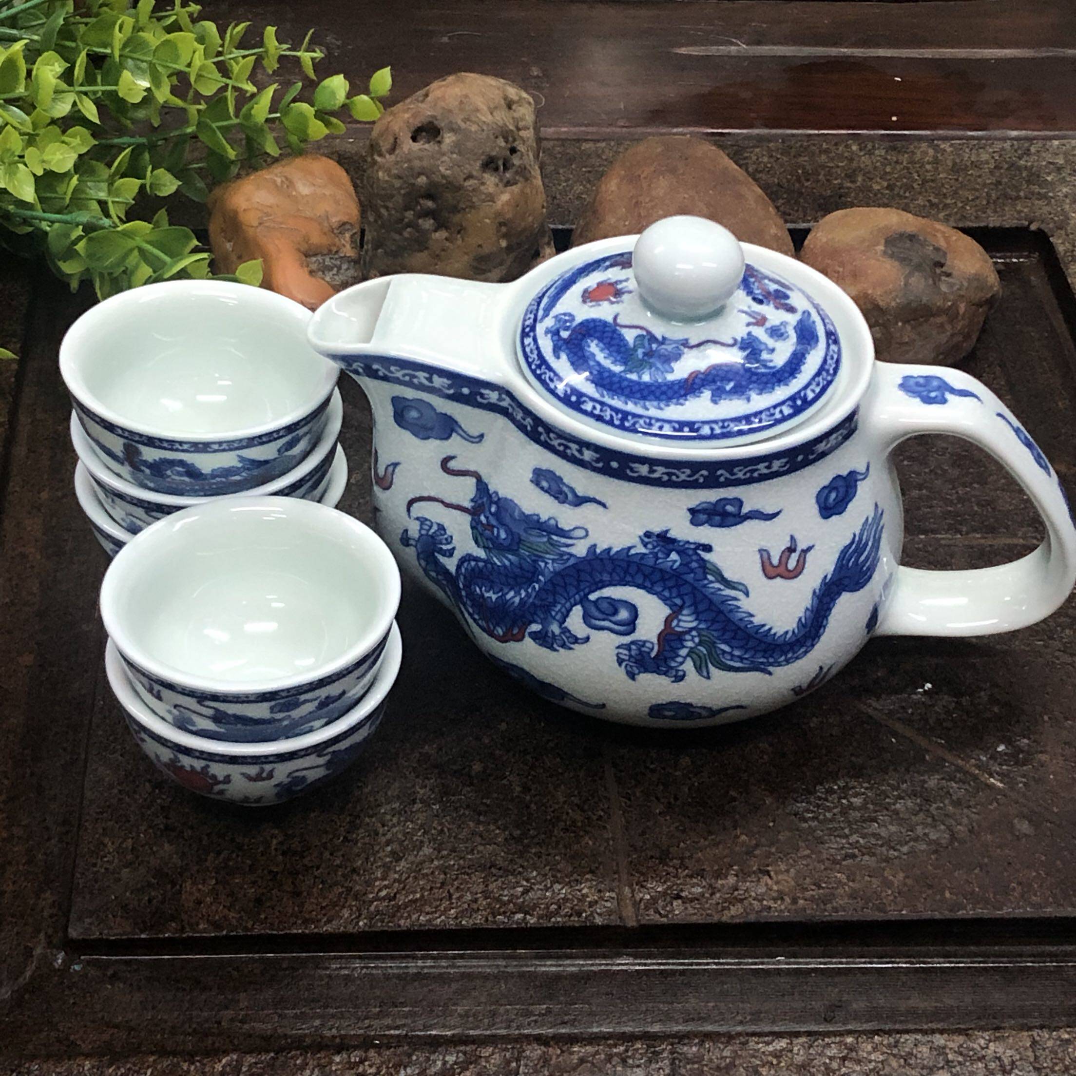 青花瓷功夫茶具龙凤吉祥带不锈钢过滤网单壶家用泡茶壶大号陶瓷壶