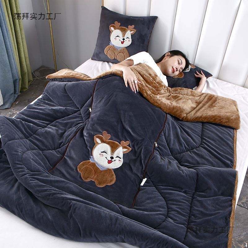 加绒加厚抱枕被子两用抱枕被子二合一车载卡通办公室午睡小被子