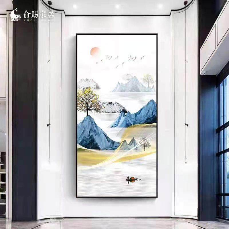 轻奢入户玄关装饰画走版廊过道竖SRX大挂幅画酒店堂大壁画