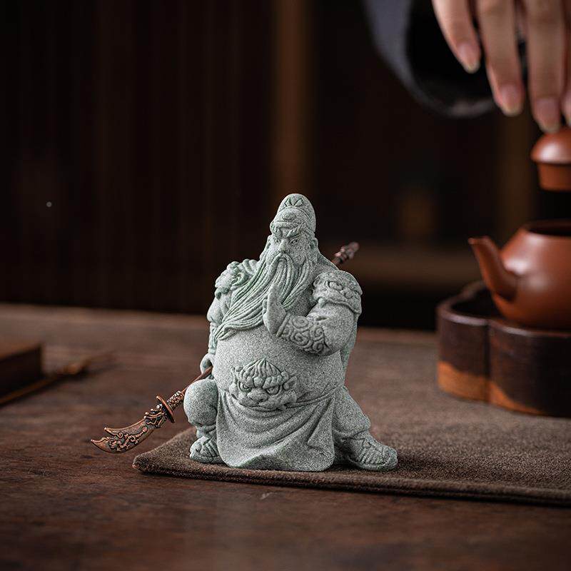 青砂HXV石文创历关公关云长财武神物史人桌面摆件鱼缸造景茶宠装