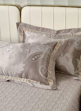 高欧式端轻奢风贡头缎花枕套一对装结NUX提婚庆大红色枕套单人枕