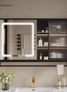 智能浴室镜柜实单独挂式带灯除雾墙卫生BJN间梳妆子镜木带置物架