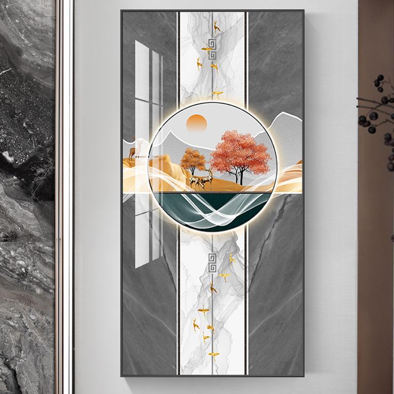 新画中式客335厅饰画入户玄关竖走廊过装道壁山水风景画版挂画中