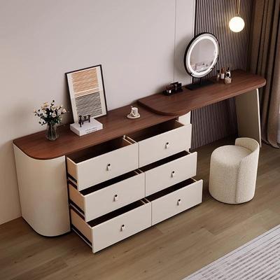 高档实木梳妆PCW收纳柜化一体复古台家用卧室胡桃木饰面风马鞍皮