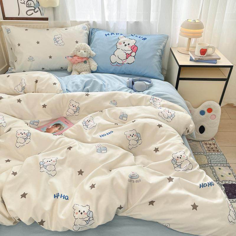 新款家用颜值水洗CGC云高棉大版卡通图朵案印花单床笠床款床上四
