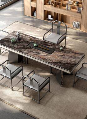 岩板客轻奢风茶桌厅阳台茶台桌椅组一合简办公EIK室泡茶家约用体