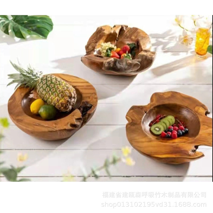 杉木根雕轻奢复古高脚果盆摆件