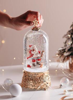 S0置4-3电镀夜圣诞旋转钟罩水球音乐盒PRD平安夜晶摆件氛围布小灯