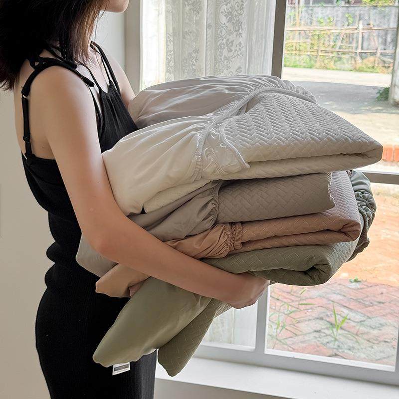 风直条密道全棉砂洗绗缝韩棉夹床笠色床垫保护套席纯梦WKK思床罩