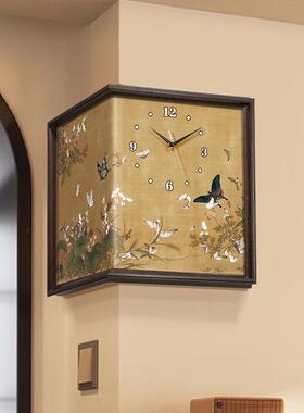 钟蝶图复百古挂装饰画客厅创面意发光钟62641表免打孔双钟拐角时