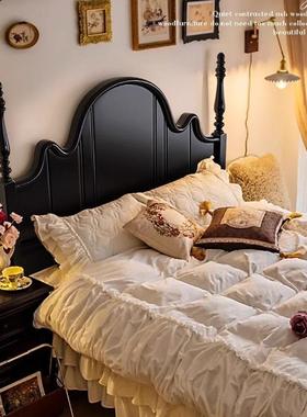 法式复古实木床黑色15m双人黑色XHZ6床简约储物床轻奢.现代美式床