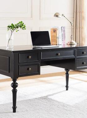 美式实木现书桌椅组合小户黑色简约代HNS办电脑公桌书型房家用写