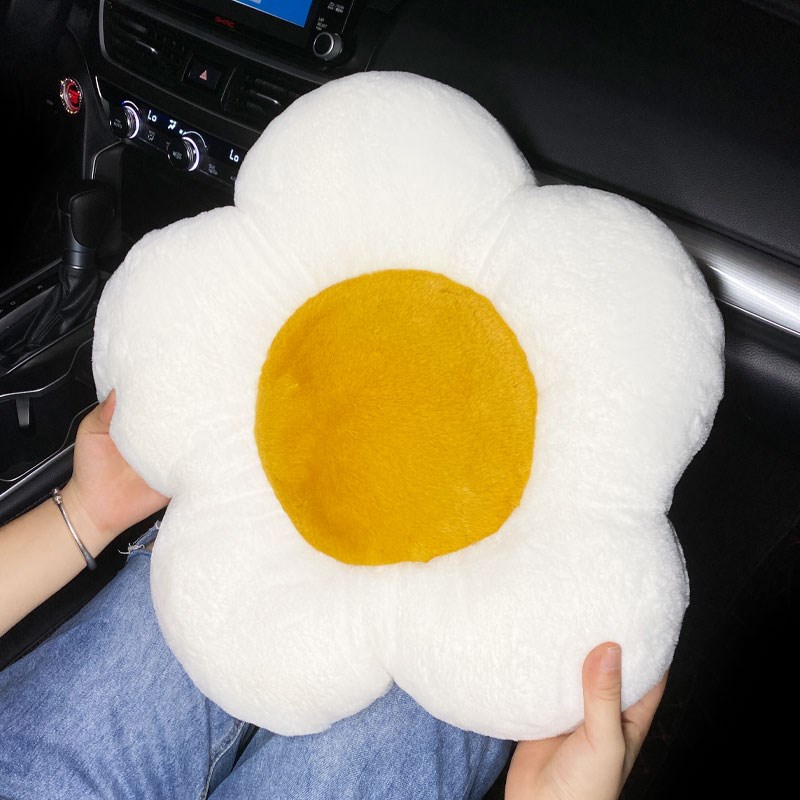 汽车座椅坐垫冬季毛绒保暖鸡蛋花卡通可爱女创意车载靠背抱枕单片
