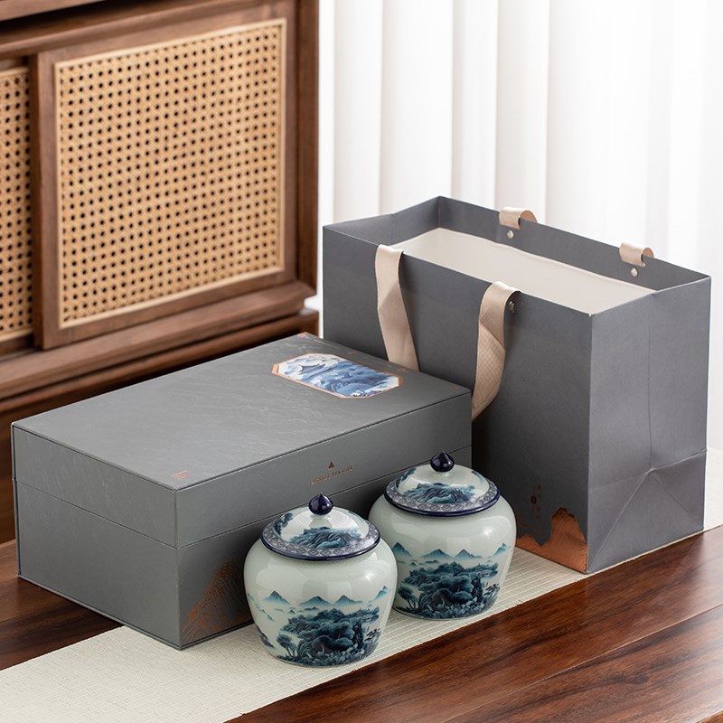 中式复古茶叶罐包装盒空礼盒空盒精品陶瓷定制包装送礼龙井茶绿茶