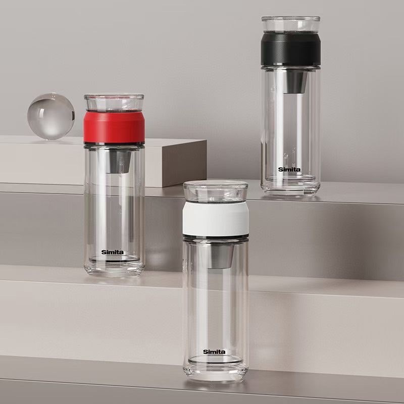 德国simita施密特双层玻璃杯男士茶水分离高档耐热透明水杯带滤网