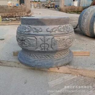 青石柱墩底座石子凳路门口柱墩脚石空心柱皮石头圆墩柱障-顶石庭