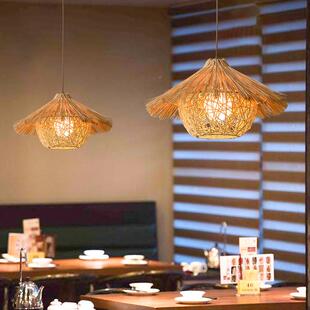 藤编草帽吊灯农家乐927艺餐厅小吃店餐饮院店复古藤斗饭笠农家茅