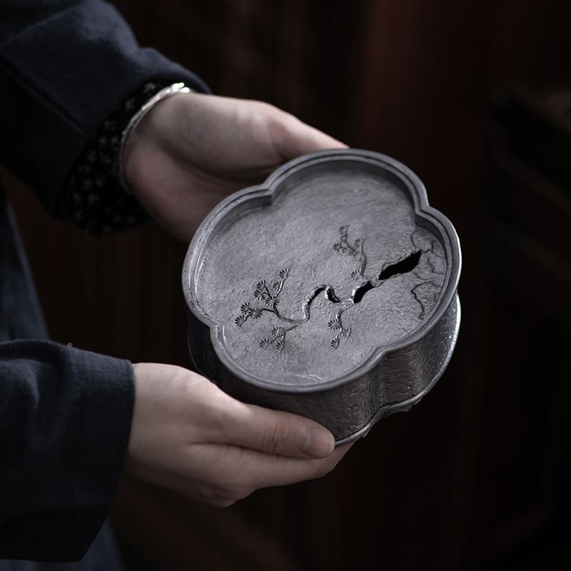 即圆纯锡老盘CVZ壶承复古建日式茶具干泡台茶水养壶茶承垫托盘壶