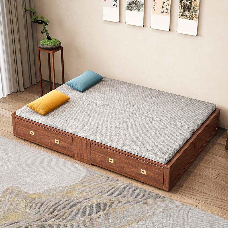 新中式实木罗汉床推拉伸缩折叠客厅小大户型两用多功能储物沙发床