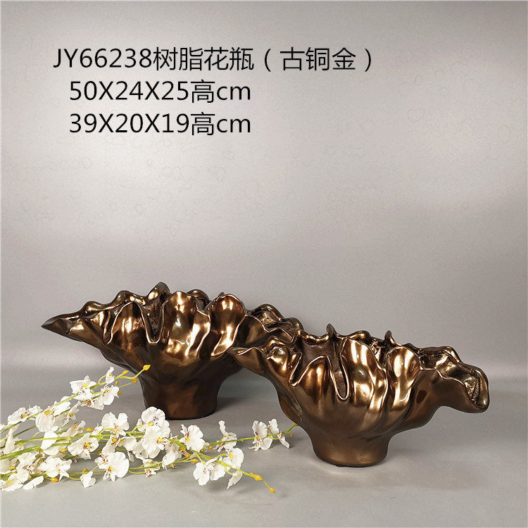 简约树脂仿古铜色小花瓶 婚庆家装样品房前台桌面微景观花艺摆件