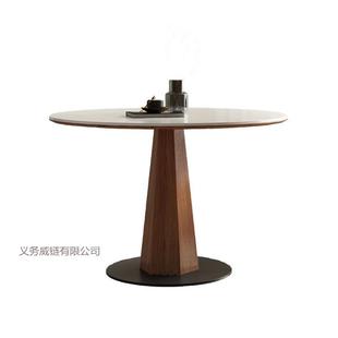 3560中饭古风圆形德利岩板餐桌实丰木复古小户型简现代约圆桌餐厅