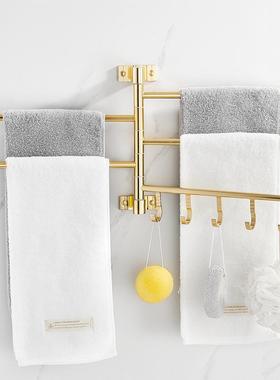 金毛巾架多挂钩卫生间旋转毛巾AL100666杆墙角双杆浴室置物架免带