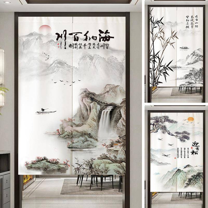山水画门玄关断过道中古风202347所隔帘帘卧室半截挂帘卫生间厕遮