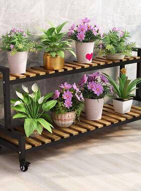 实木盆层JQQ架可移动花阳台多肉置物架架铁艺阶梯式室外防水花多