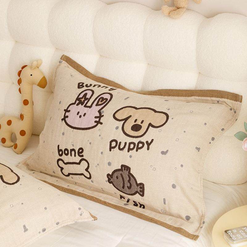 A类卡动物可四层纱布巾纯棉全棉MY柔软防滑枕头毛巾家通枕用四季