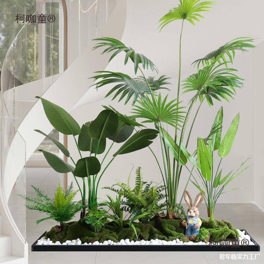 造景装饰树盆栽室内仿真景观楼梯植物植树下转角仿真绿空间麦太保