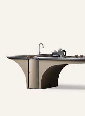 餐意端式极简岩板岛台约桌现代简轻奢别墅高亚克力悬浮QUD茶桌椅