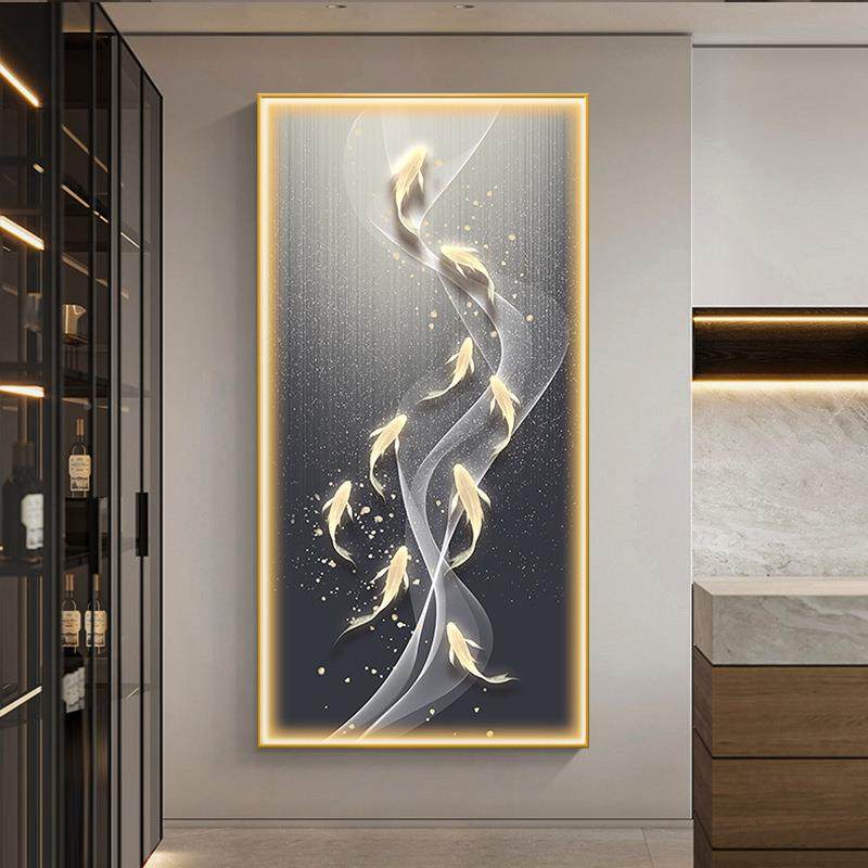 九鱼图户玄装饰入画灯画现代轻奢过客关厅NAA走廊道壁画高档抽象