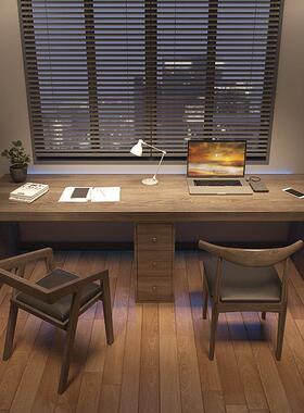 简约带抽家YMZ-085屉双人位实意木书桌用民宿题创设计书桌工主作