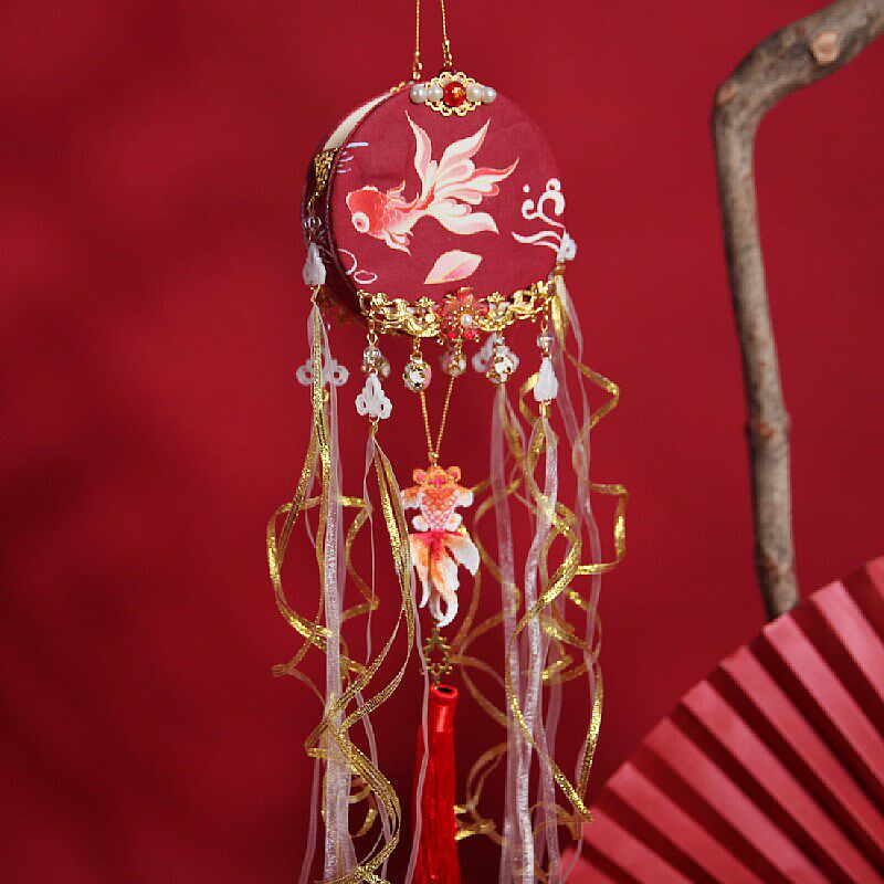 汉服步摇宫灯笼 长流苏吊坠中秋节复古风金鱼灯红色花灯2025蛇年