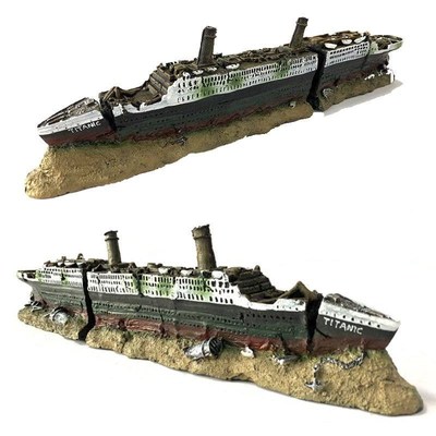 水族箱泰坦尼克号模型鱼缸造景装饰摆件沉船树脂工艺躲避屋内饰品