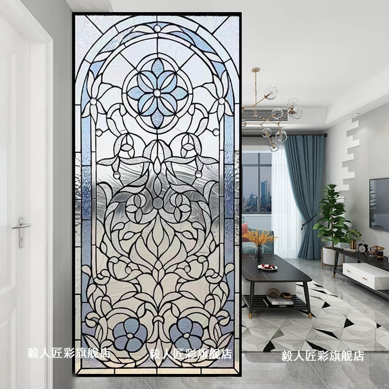 现代简约压花艺术玻璃教堂蒂凡尼隔断玄关门窗透光客厅过道定制