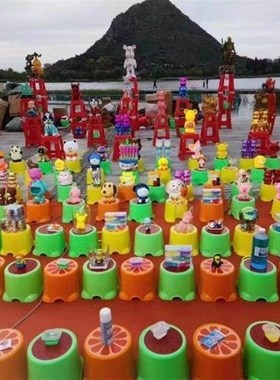 套圈塑料高凳子夜市摆地摊西瓜水果凳红色喜庆金边垃圾桶装圈筐子