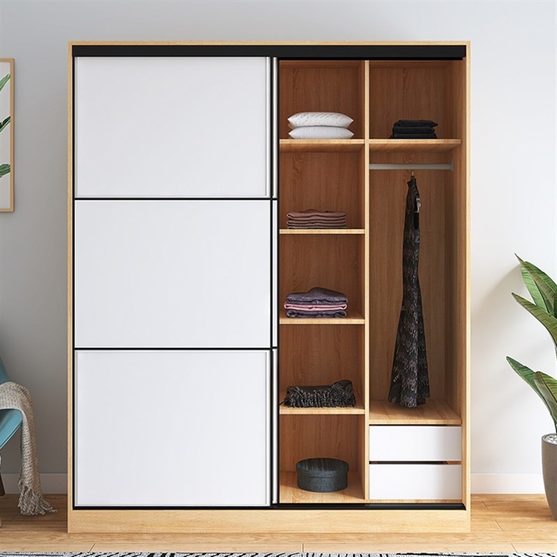 推拉门衣柜书桌一体转角小户型生态板实木梳妆台移门拐角衣橱