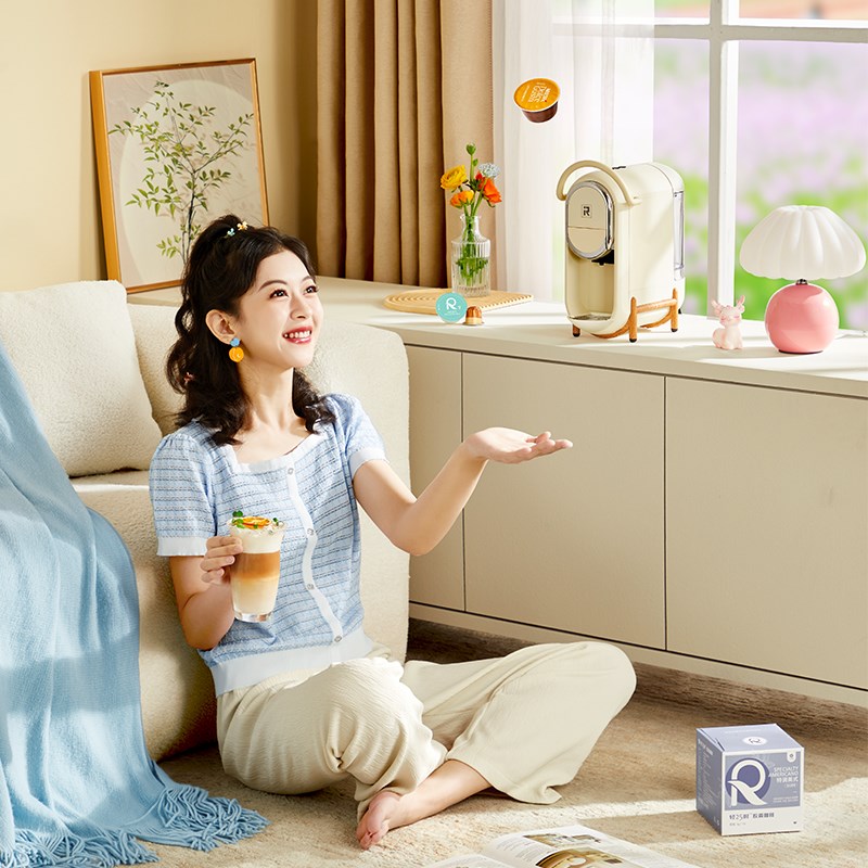 艾尔菲德 胶囊咖啡机全自动小型家用便携式办公浓缩咖啡粉一体机