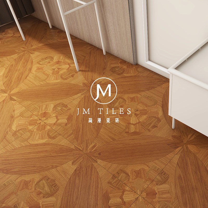 简漫复古中古风繁花拼花木纹砖客厅卧室仿实木地板砖哑光0x0