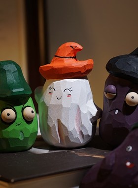 《万圣节》手工木雕小摆件卡通公仔玩偶搞怪桌面氛围感装饰品可爱
