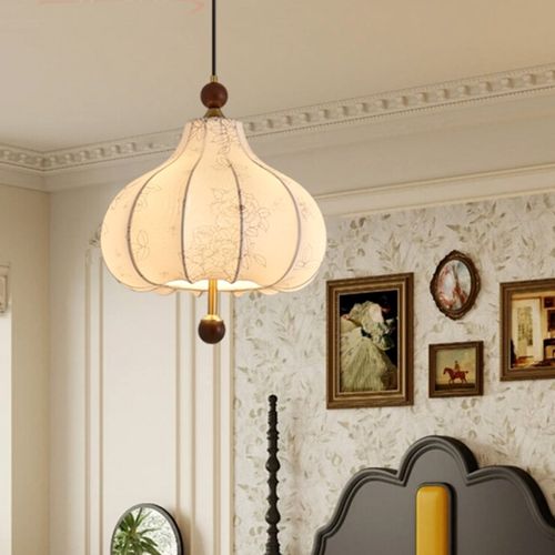 复古风法式卧室布艺吊灯花纹中古餐厅吧台南洋实木浪漫房间主灯具