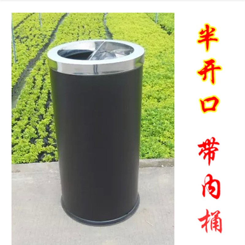 不锈钢垃圾桶酒店圆形翻盖直投港式商用垃圾箱卫生桶厕所垃圾桶