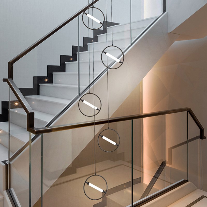 楼梯大吊灯loft复式楼别墅现代简约展厅酒店跃层挑空环形新款灯具
