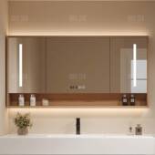 ?智能浴室105镜用柜单灯独实木挂墙式 卫生间物家镜子带美妆储柜一