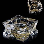 K9水晶工154手镀金方形大小号烟灰缸式 水晶欧烟碟室办公客厅摆件