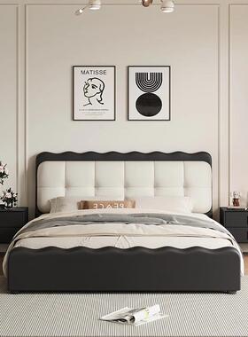 床法床复古黑色泡芙云朵主YXC卧生态皮艺式床现代简约涟漪网红软