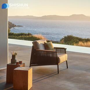 外绳编沙发室绳外WHI防户水防晒庭院露天发柚木沙组合休闲阳台椅