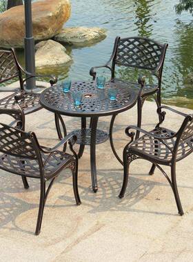 户外铸铝桌椅三组合室外庭院家桌IWI具欧式铁艺休闲园阳花台椅五