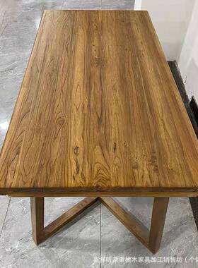 老榆木茶桌长条大桌板桌家用餐办公桌电脑子阳风台茶台化YTO板木